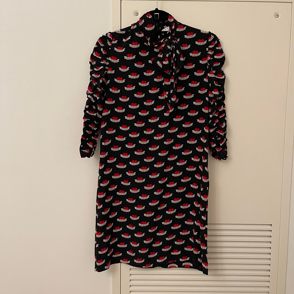 Sandro silk LOVE red heart shift dress Small